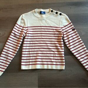 Saint James Cream and Red Striped Sweater